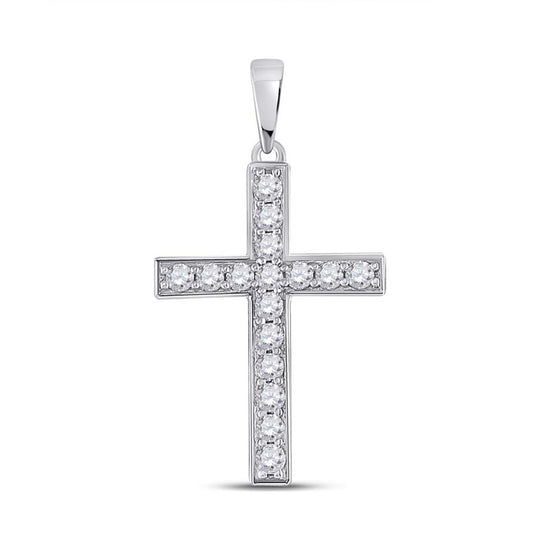 14k White Gold Round Diamond Cross Pendant 1/3 Cttw