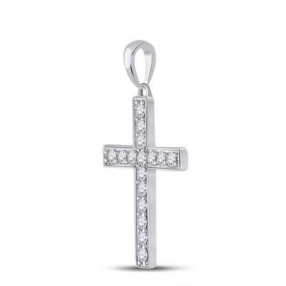 14k White Gold Round Diamond Cross Pendant 1/3 Cttw