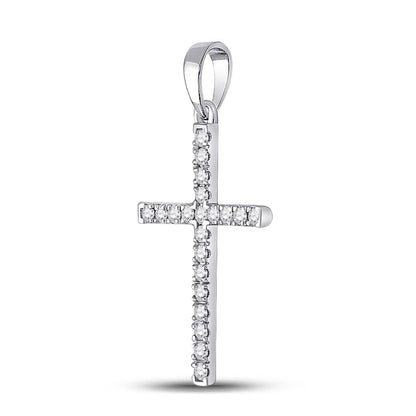 14k White Gold Round Diamond Cross Pendant 1/5 Cttw