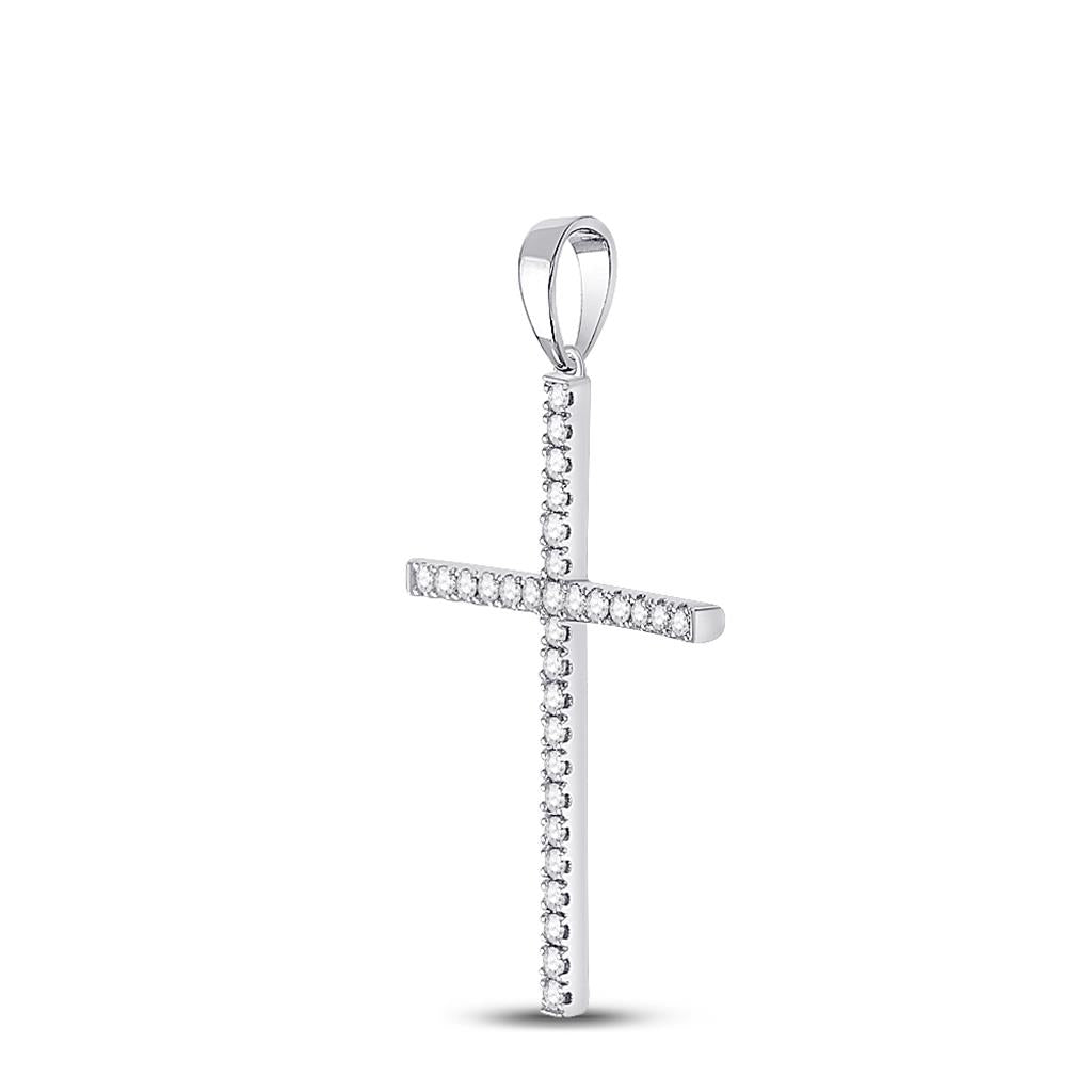 14k White Gold Round Diamond Cross Pendant 1/4 Cttw