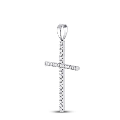 14k White Gold Round Diamond Cross Pendant 1/4 Cttw