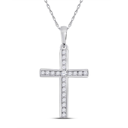 14k White Gold Round Diamond Cross Pendant 1/5 Cttw