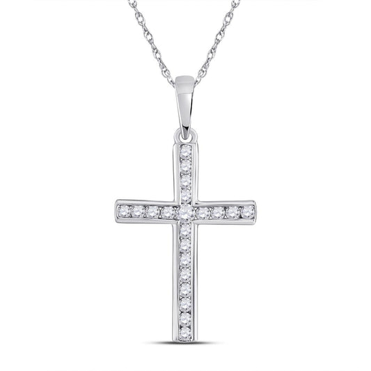 14k White Gold Round Diamond Cross Pendant 1/5 Cttw