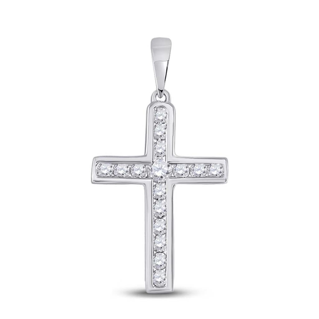 14k White Gold Round Diamond Cross Pendant 1/3 Cttw