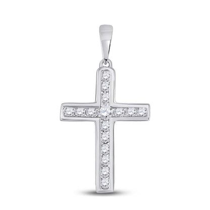 14k White Gold Round Diamond Cross Pendant 1/3 Cttw