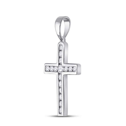14k White Gold Round Diamond Cross Pendant 1/3 Cttw