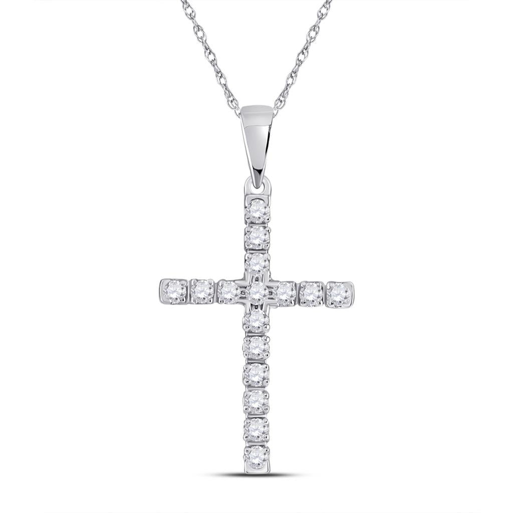 14k White Gold Round Diamond Cross Pendant 1/4 Cttw