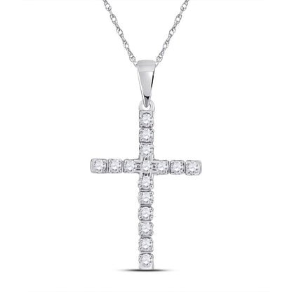 14k White Gold Round Diamond Cross Pendant 1/4 Cttw