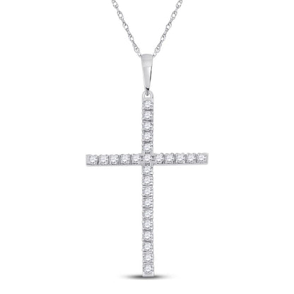 14k White Gold Round Diamond Cross Pendant 1/4 Cttw