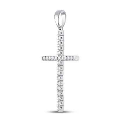14k White Gold Round Diamond Cross Pendant 1/4 Cttw