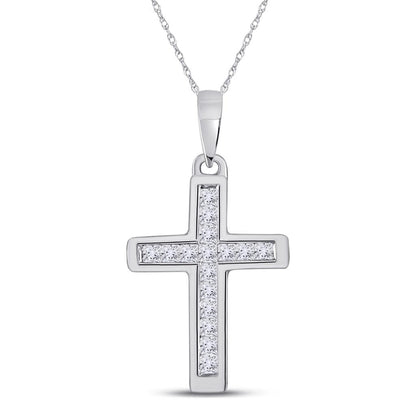 14k White Gold Princess Diamond Cross Pendant 1/6 Cttw