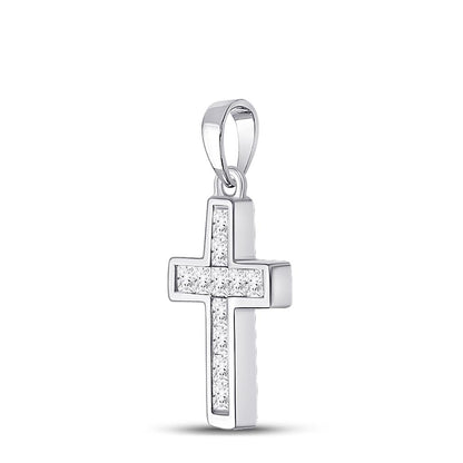 14k White Gold Princess Diamond Cross Pendant 1/4 Cttw