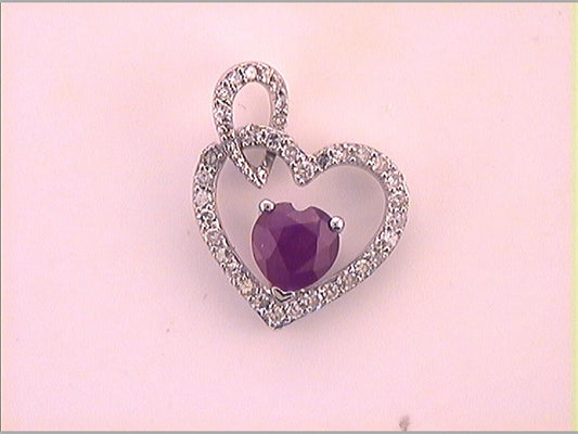 14k White Gold Heart Ruby Diamond Fashion Pendant 3/4 Cttw