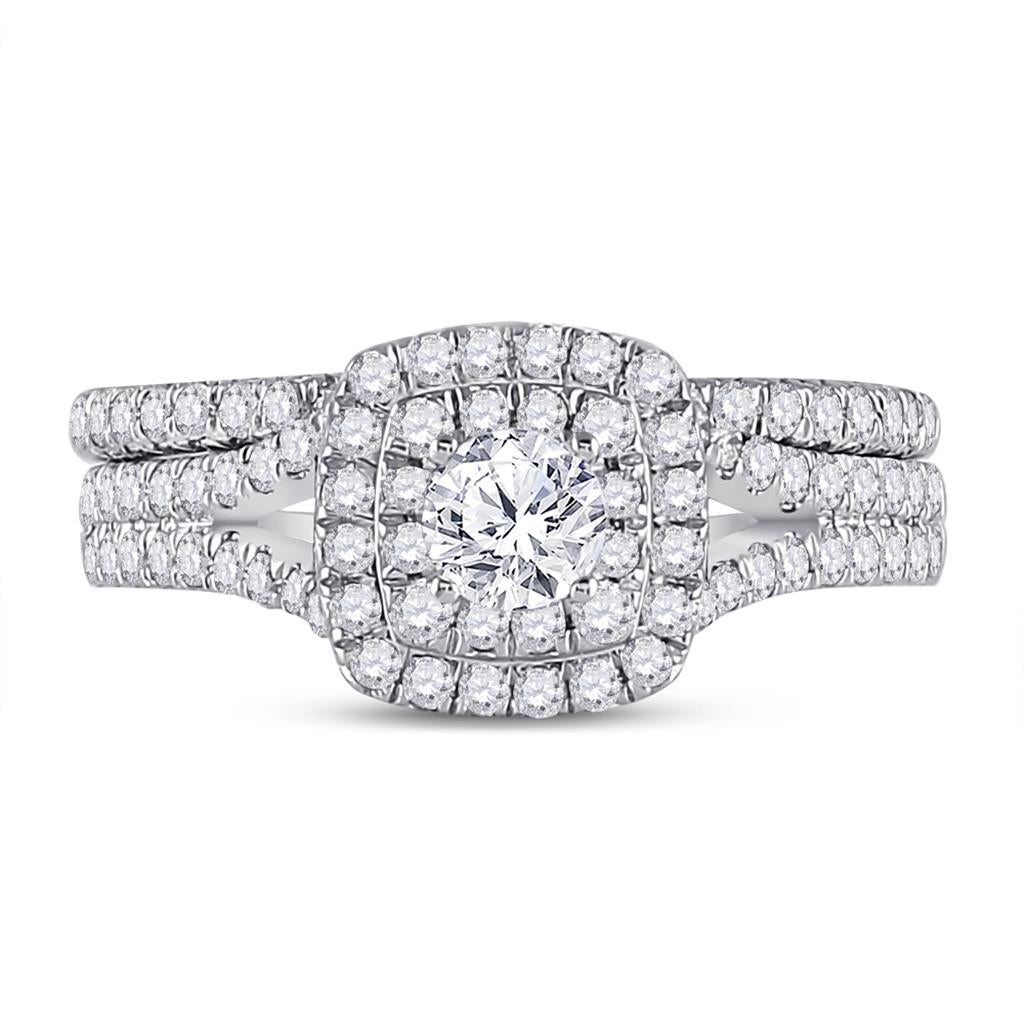 14k White Gold Round Diamond Bridal Wedding Ring Set 1 Cttw (Certified)