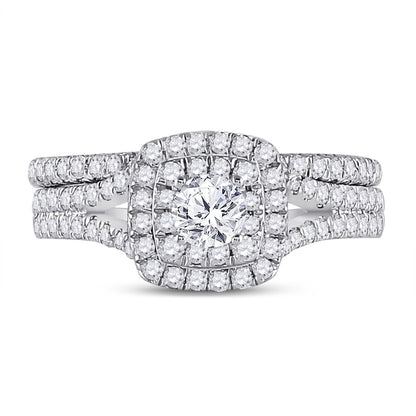 14k White Gold Round Diamond Bridal Wedding Ring Set 1 Cttw (Certified)