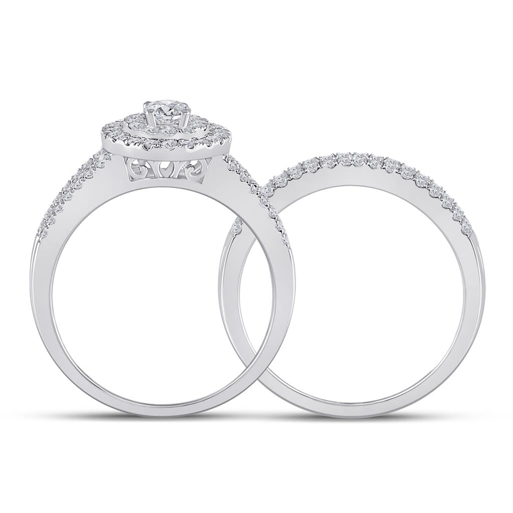 14k White Gold Round Diamond Bridal Wedding Ring Set 1 Cttw (Certified)