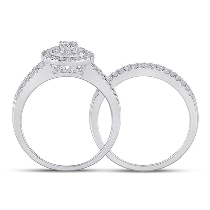 14k White Gold Round Diamond Bridal Wedding Ring Set 1 Cttw (Certified)