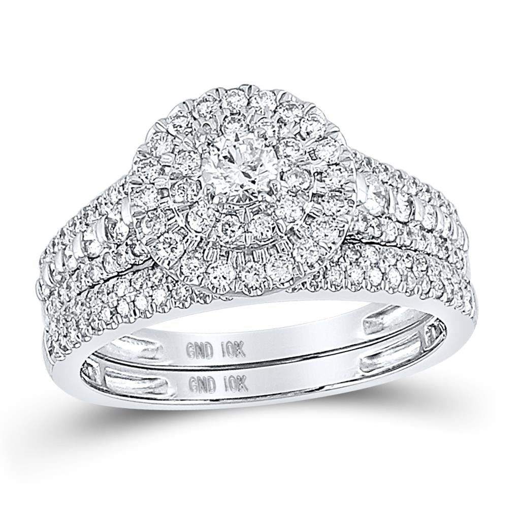 14k White Gold Round Diamond Bridal Wedding Ring Set 1 Cttw (Certified)