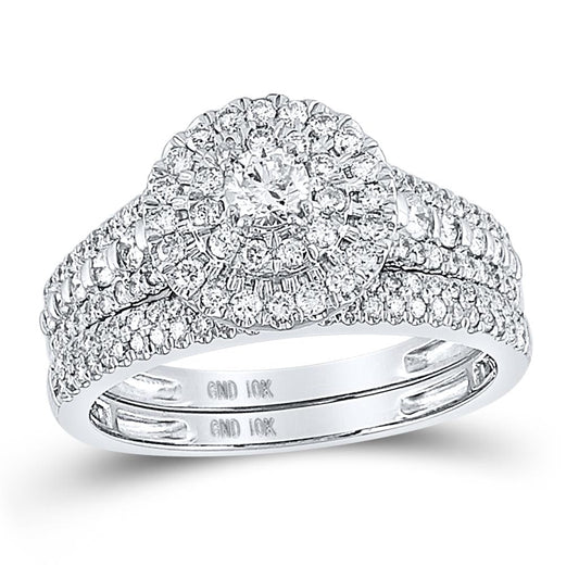 14k White Gold Round Diamond Bridal Wedding Ring Set 1 Cttw (Certified)