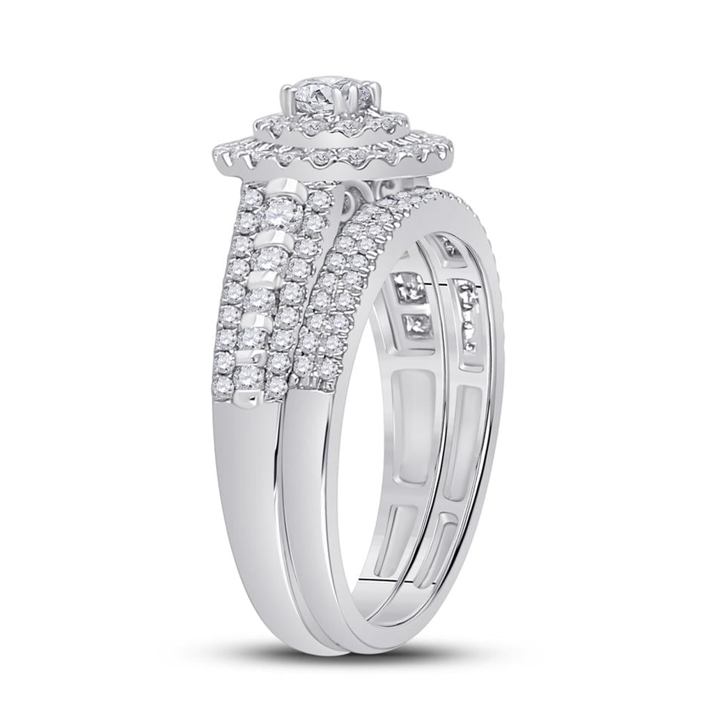 14k White Gold Round Diamond Bridal Wedding Ring Set 1 Cttw (Certified)