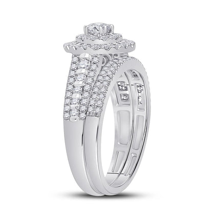 14k White Gold Round Diamond Bridal Wedding Ring Set 1 Cttw (Certified)