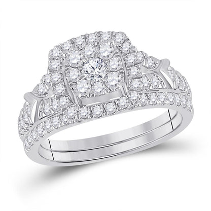14k White Gold Round Diamond Bridal Wedding Ring Set 1 Cttw