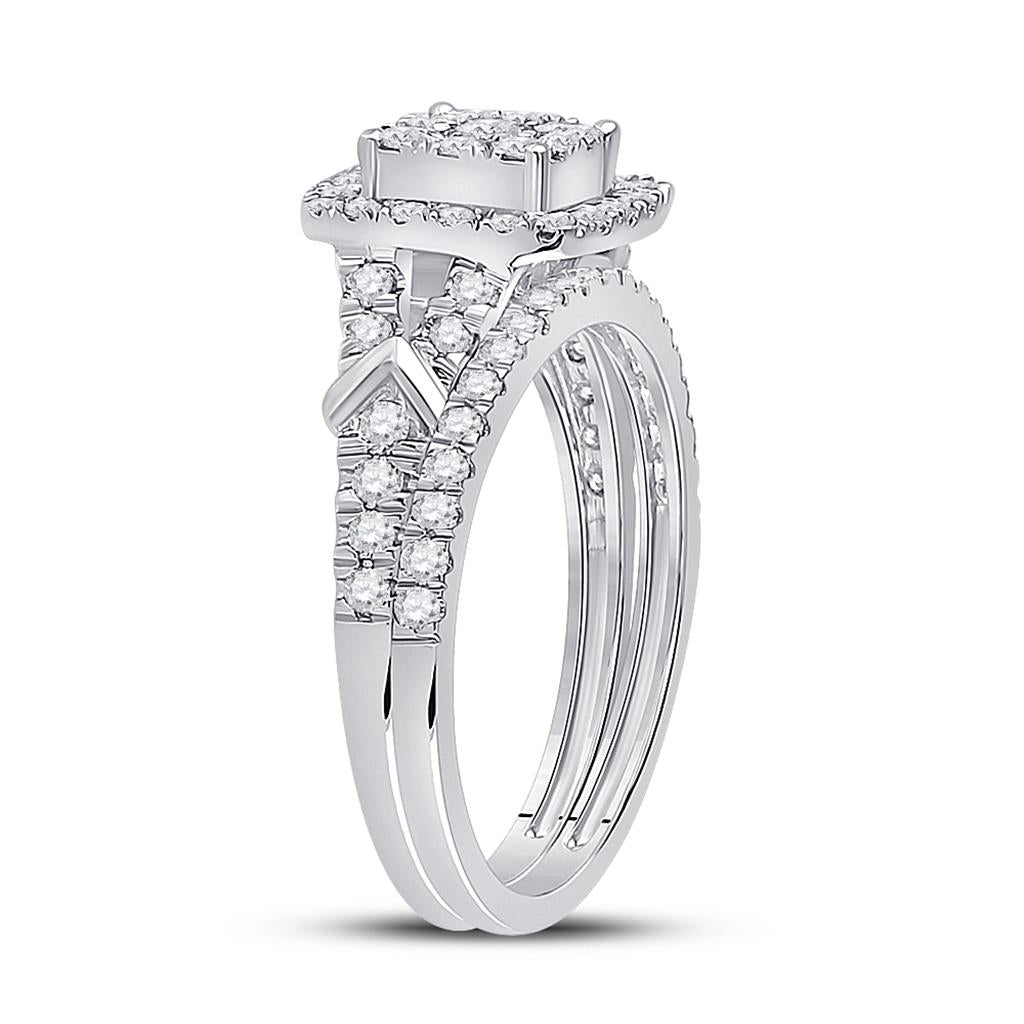14k White Gold Round Diamond Bridal Wedding Ring Set 1 Cttw