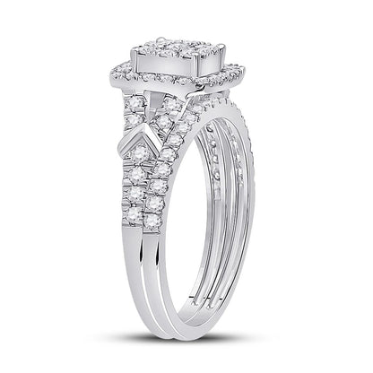14k White Gold Round Diamond Bridal Wedding Ring Set 1 Cttw