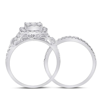 14k White Gold Round Diamond Bridal Wedding Ring Set 1 Cttw