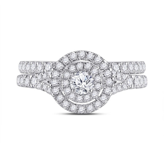 14k White Gold Round Diamond Bridal Wedding Ring Set 1 Cttw (Certified)