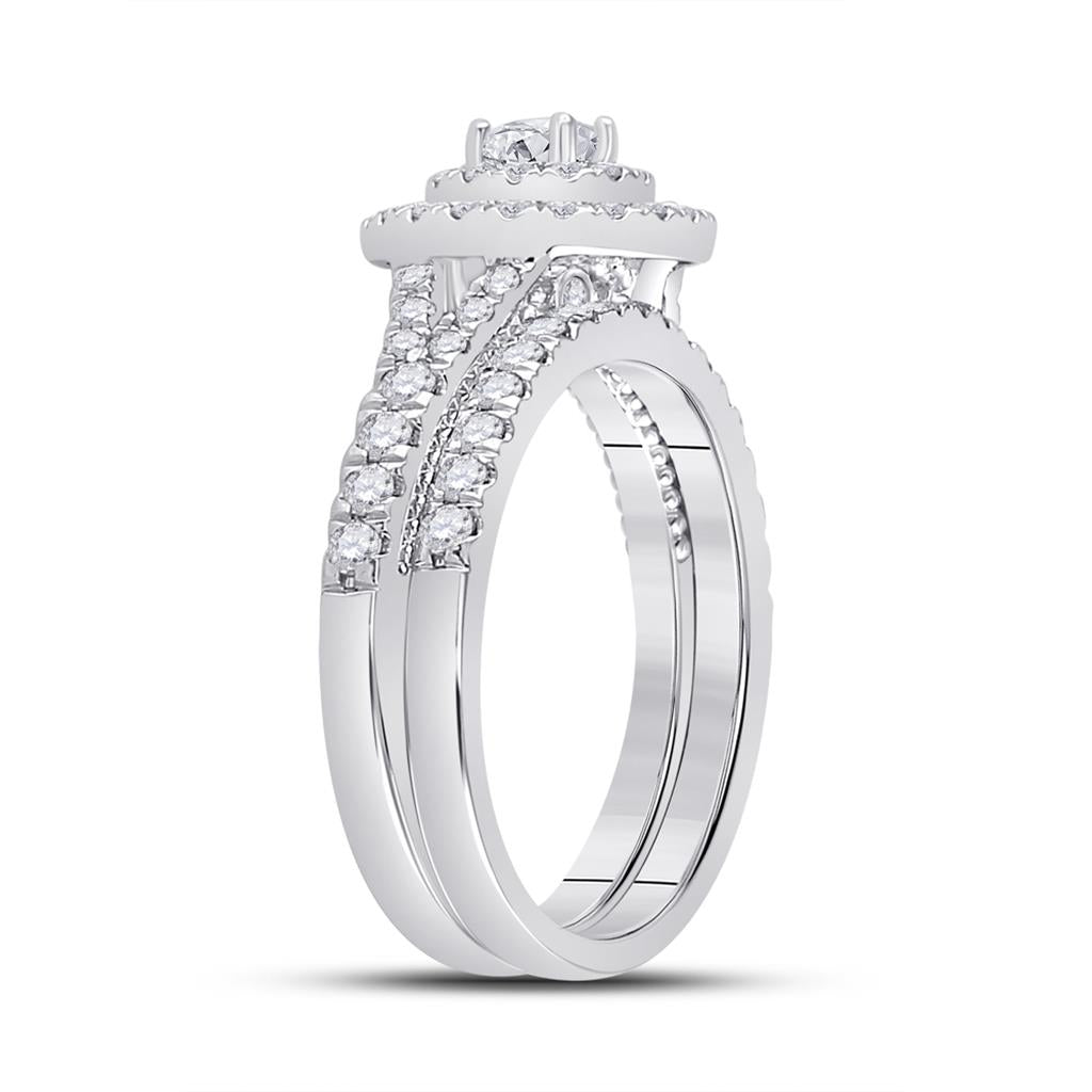 14k White Gold Round Diamond Bridal Wedding Ring Set 1 Cttw (Certified)