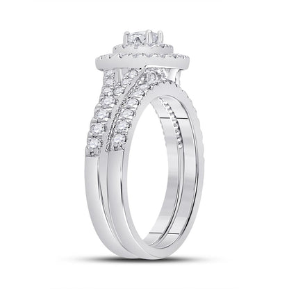 14k White Gold Round Diamond Bridal Wedding Ring Set 1 Cttw (Certified)