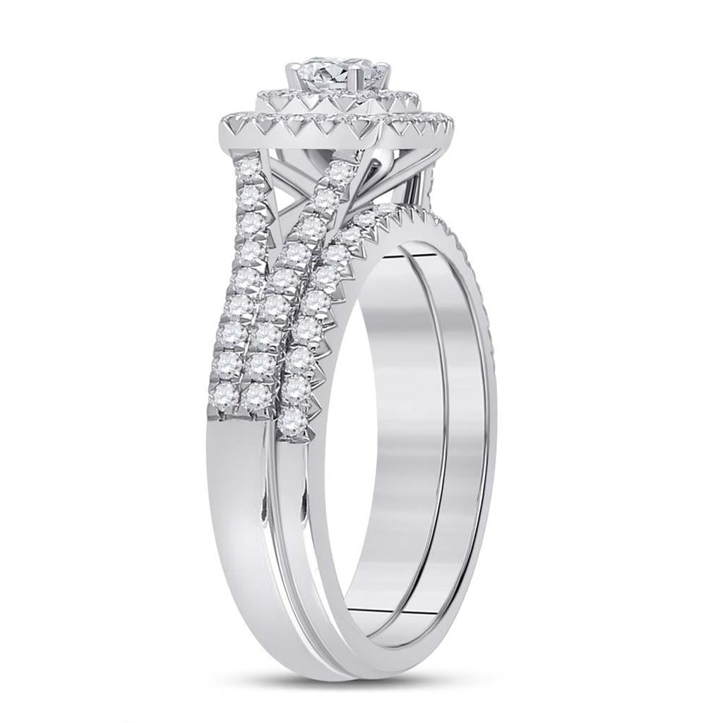 14k White Gold Round Diamond Bridal Wedding Ring Set 1 Cttw (Certified)