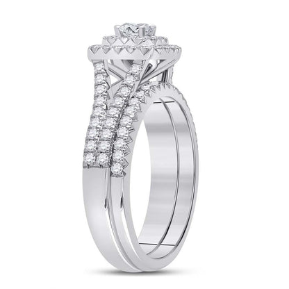 14k White Gold Round Diamond Bridal Wedding Ring Set 1 Cttw (Certified)