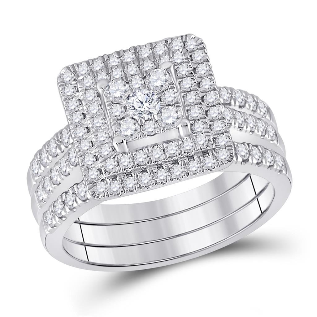 14k White Gold Round Diamond Bridal Wedding Ring Set 1 Cttw