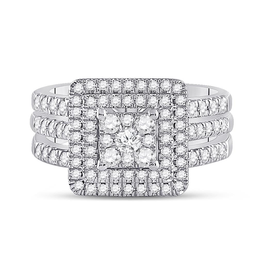 14k White Gold Round Diamond Bridal Wedding Ring Set 1 Cttw