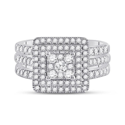 14k White Gold Round Diamond Bridal Wedding Ring Set 1 Cttw