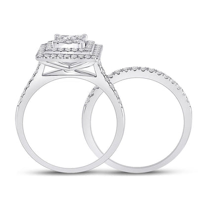 14k White Gold Round Diamond Bridal Wedding Ring Set 1 Cttw