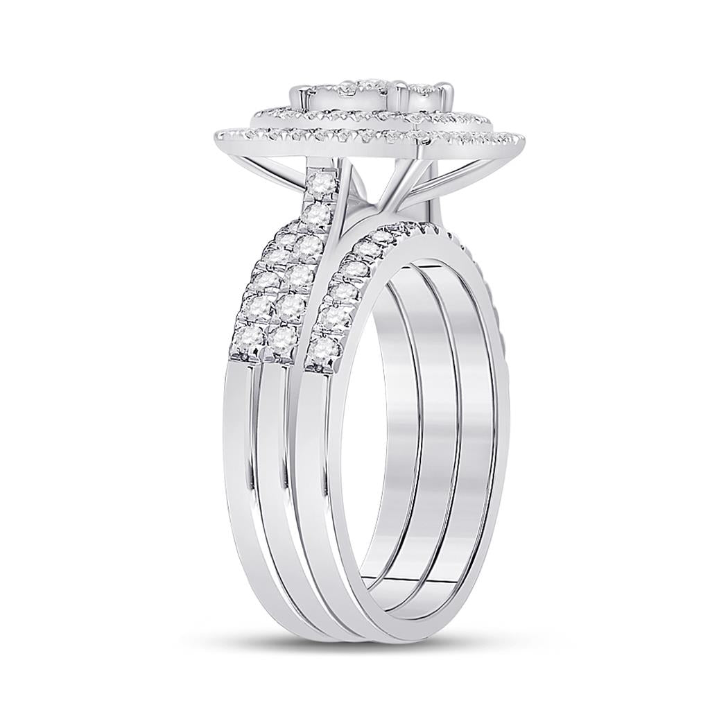 14k White Gold Round Diamond Bridal Wedding Ring Set 1 Cttw