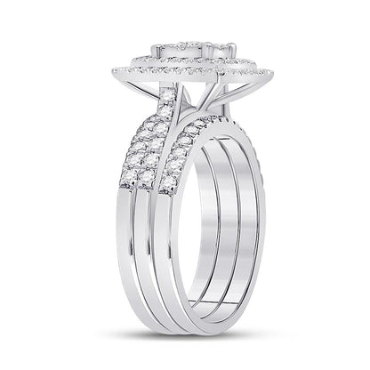14k White Gold Round Diamond Bridal Wedding Ring Set 1 Cttw