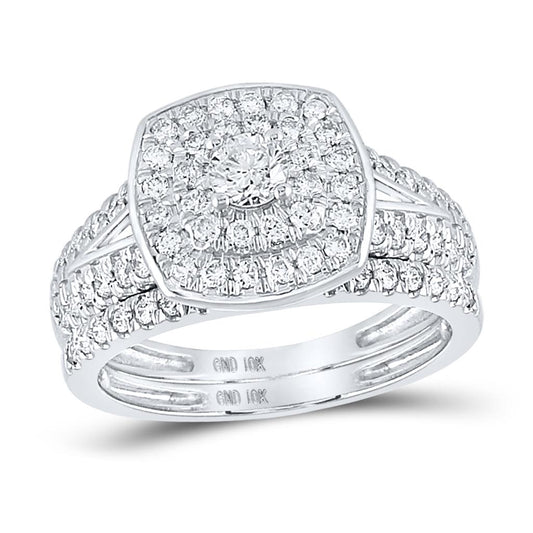 14k White Gold Round Diamond Bridal Wedding Ring Set 1 Cttw (Certified)