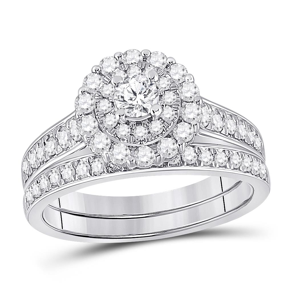 14k White Gold Round Diamond Bridal Wedding Ring Set 1 Cttw (Certified)