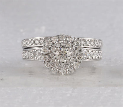 14k White Gold Round Diamond Bridal Wedding Ring Set 1 Cttw (Certified)