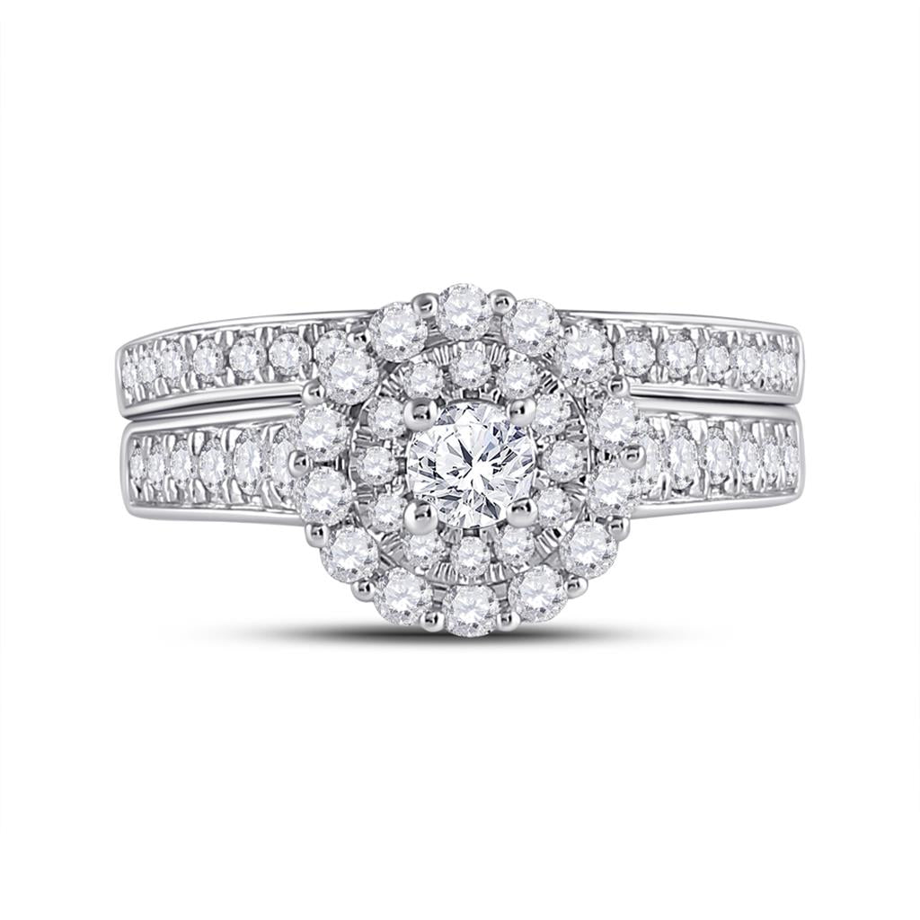14k White Gold Round Diamond Bridal Wedding Ring Set 1 Cttw (Certified)