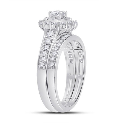 14k White Gold Round Diamond Bridal Wedding Ring Set 1 Cttw (Certified)