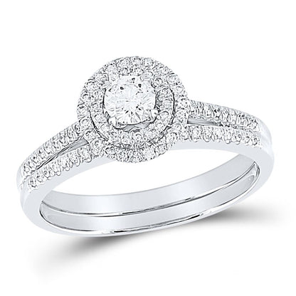 14k White Gold Round Diamond Bridal Wedding Ring Set 1/2 Cttw (Certified)