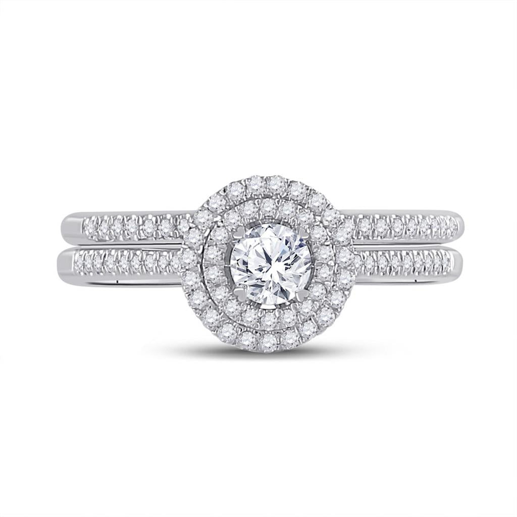 14k White Gold Round Diamond Bridal Wedding Ring Set 1/2 Cttw (Certified)