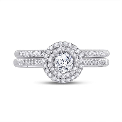14k White Gold Round Diamond Bridal Wedding Ring Set 1/2 Cttw (Certified)