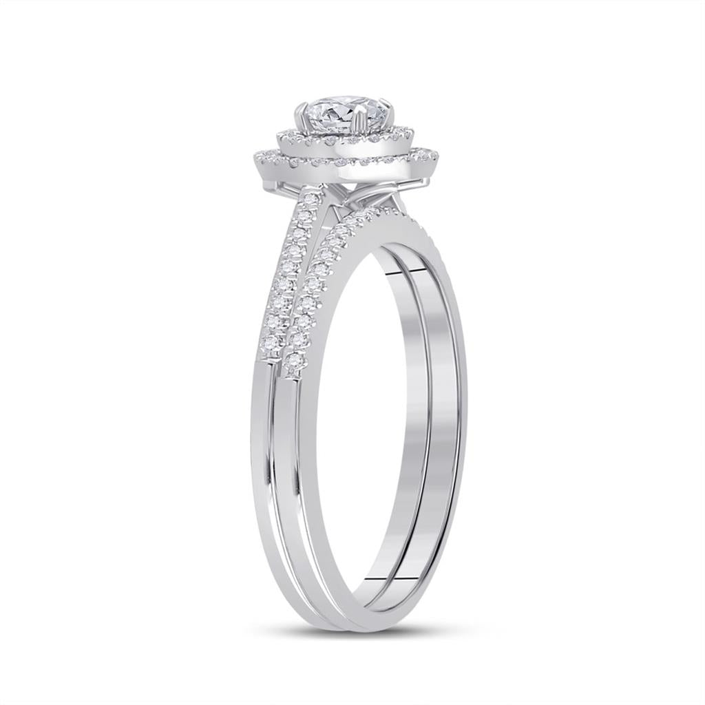 14k White Gold Round Diamond Bridal Wedding Ring Set 1/2 Cttw (Certified)