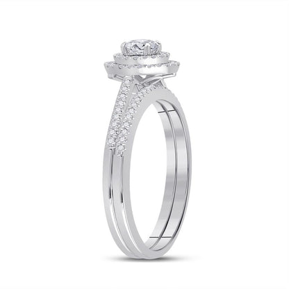 14k White Gold Round Diamond Bridal Wedding Ring Set 1/2 Cttw (Certified)